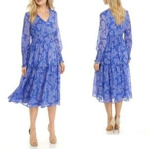 Just… Taylor Blue white paisley long smocked waist Women’s Size 6 dress